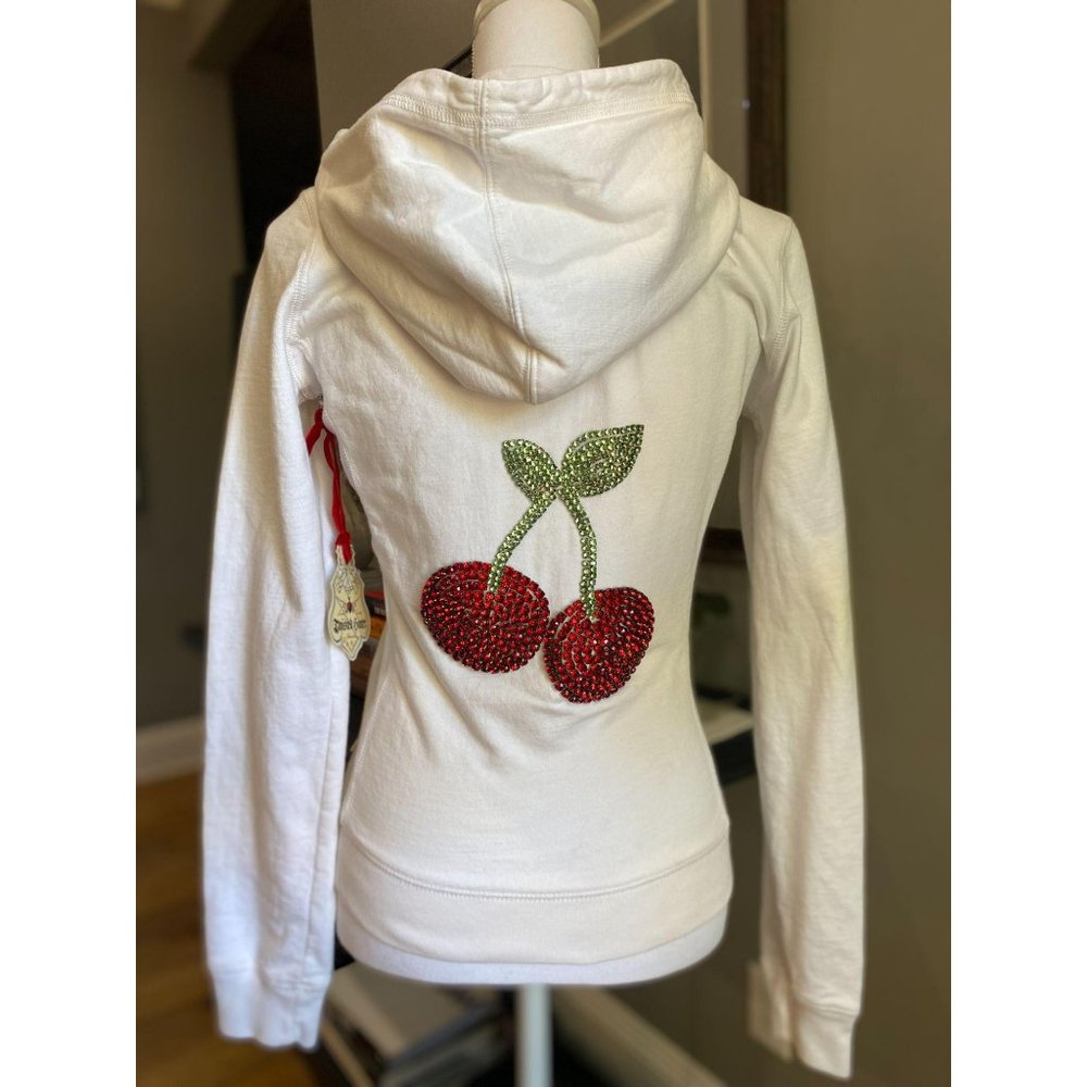 Twisted Heart Rhinestone Cherry Zip Up Hoodie S - Picture 1 of 9